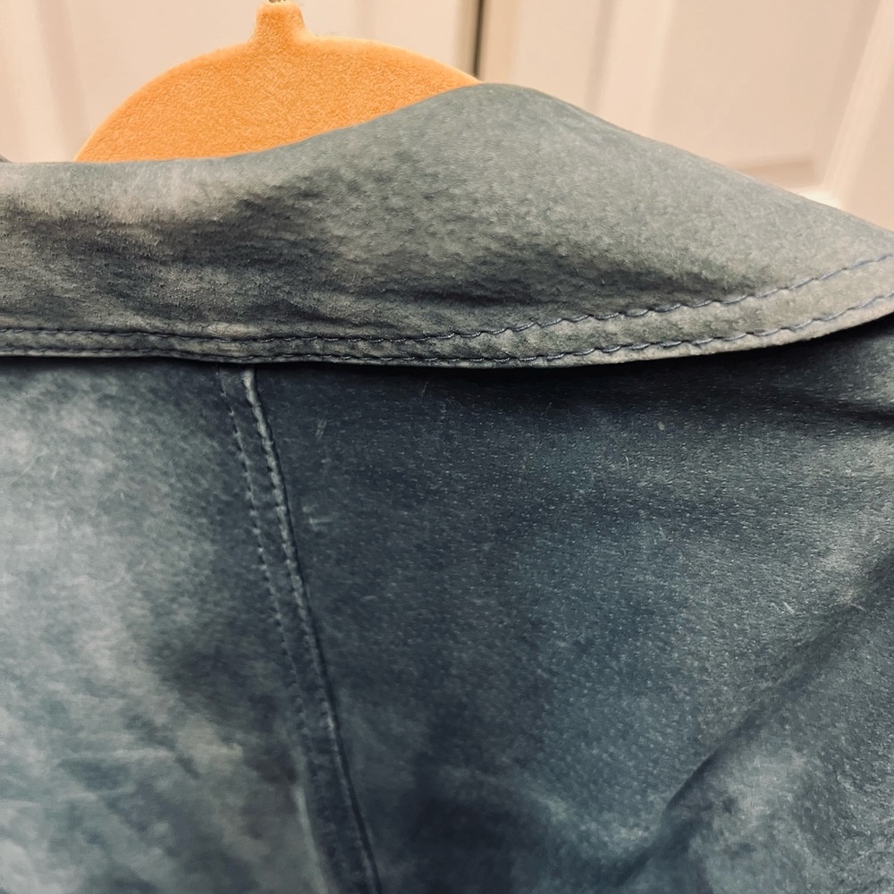 Caslon Vintage Blue Suede Blazer faded Leather Split Sleeves 4 Pocket Full Lined - Picture 7 of 15